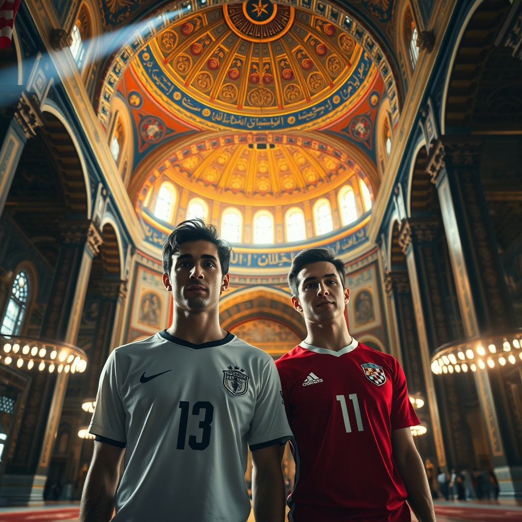 رونالدو نازاریو را کنار لوکا مودریچ در حرم امام رضا طراحی کن.2