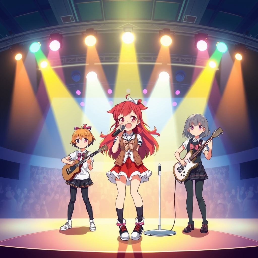 دختری به نام روبی هوشینو در کنار ممچو و آریما در حال آواز خواندن بر روی سحنه4