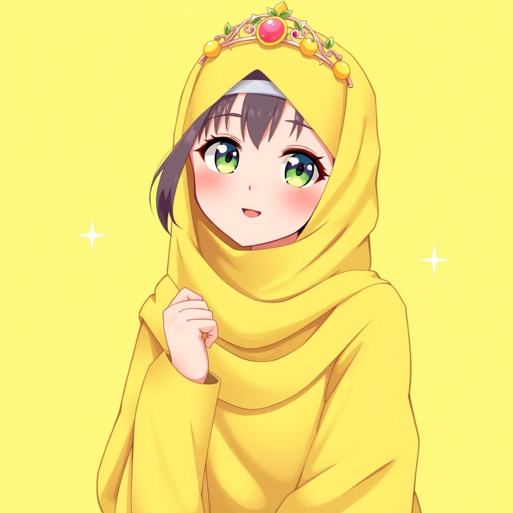 عکس دختر لیمویی باحجاب که چادر لیمویی داره و تاج لیمو هم سرشه19