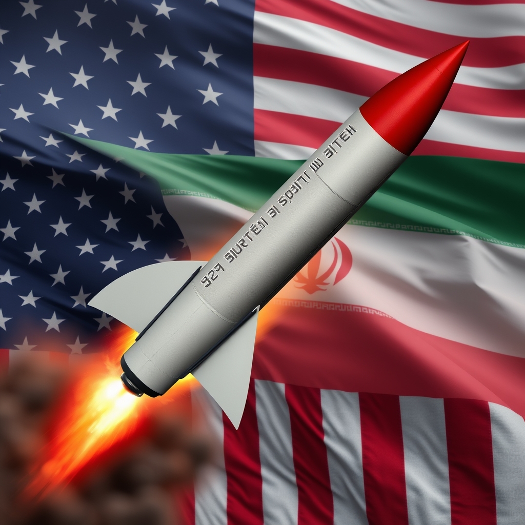 موشکی بزرگ با پرچم ایران در حال اصابت به پرچم آمریکا5