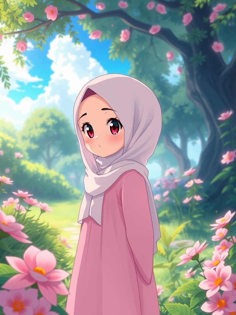 دختری با حجاب کامل و پوشیده بالباس صورتی دربهشت7