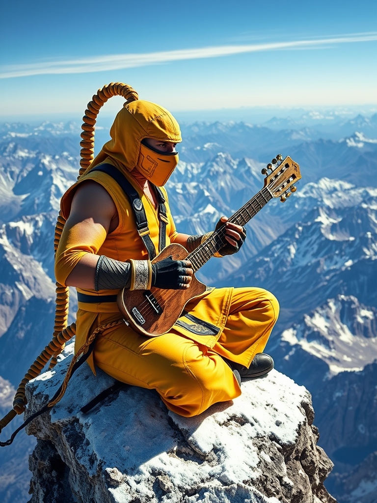 اسکولپین مورتال کامبت در حال سه تار زدن روی نوک یک کوه
17