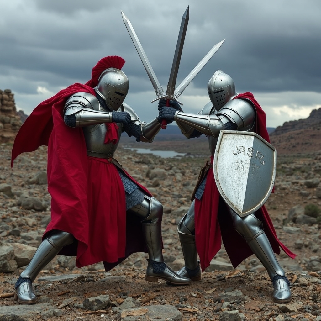 دو تا شوالیه با شمشیر در حال جنگیدن1