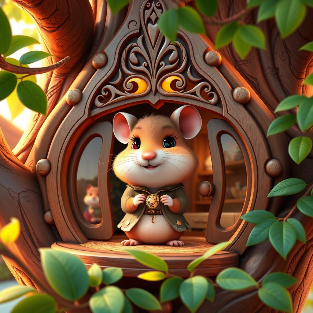 یه همستر خیلی گوگولی و ناز و کیوت به اسم لیدی لونا در خونه ی مخصوص همستر که خیلی شیک و لاکچریه و توی درخت ساخته شده به سبک کمپانی پیکسار14