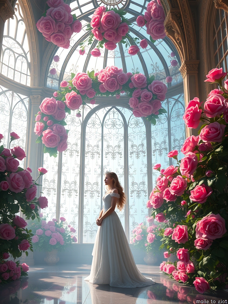 قصر شیشه ای با پرنسس و گل رز
0