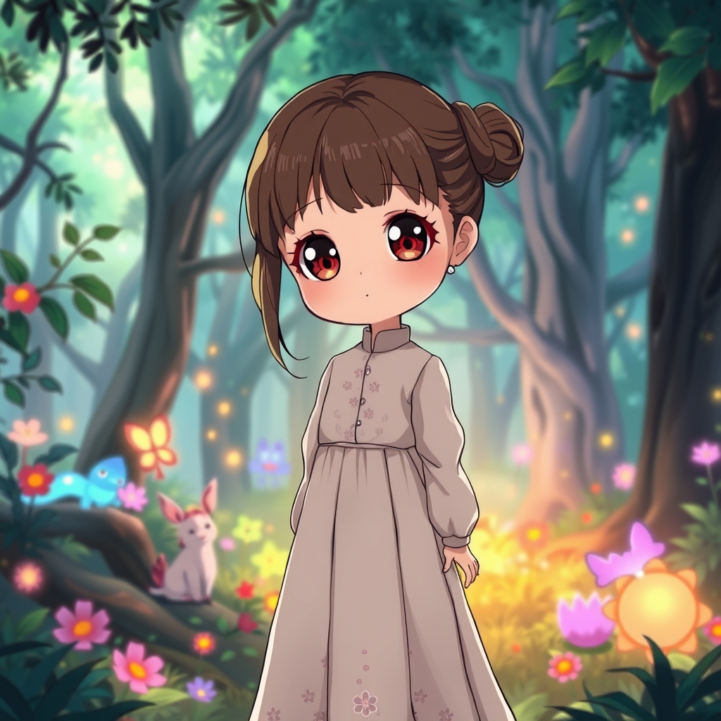 یه عکس خیلی خیلی گوگولی و ناز و کیوت میخوام با پس زمینه ی جنگل به صورت انیمه
0