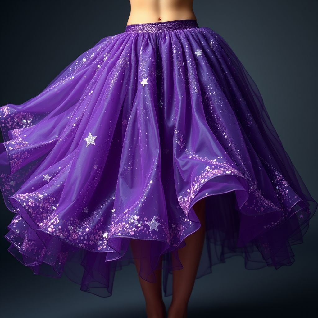 یک دامن رویایی بسیار زیبا و پفی و پر پر از اکلیل و براق و بنفش 0