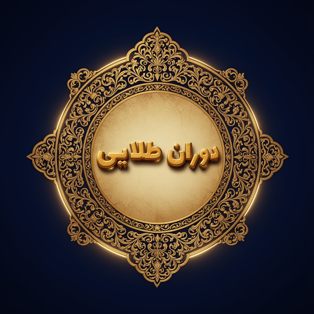 لوگو با طراحی طلایی و روی آن نوشته باشد 𝕯𝖔𝖗𝖊𝖍𝖆𝖒𝖎 𝕸𝖆𝖑𝖊𝖐𝖆𝖓 و دوران طلایی ولی با طرح های قدیمی باشد1