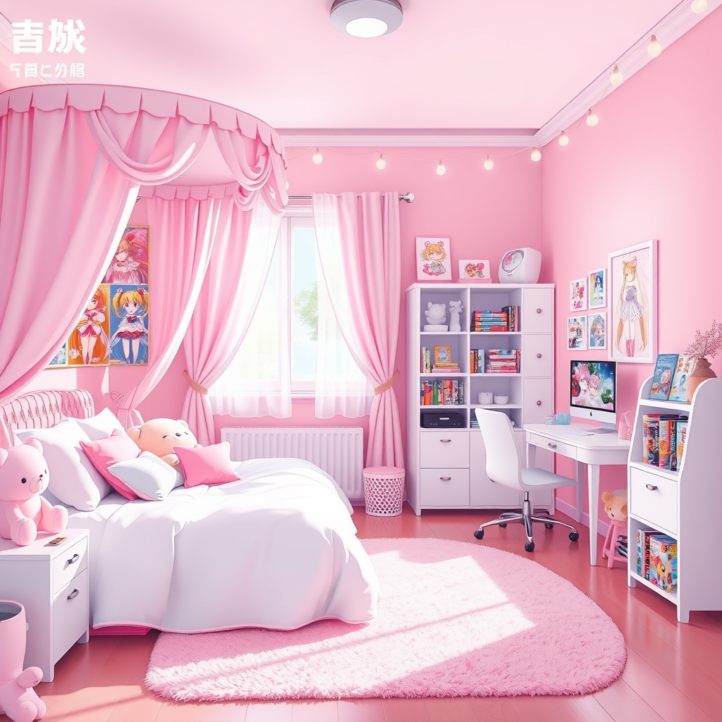 بهترین و کیوت ترین اتاق دخترانه با تم صورتی و انیمه ای5