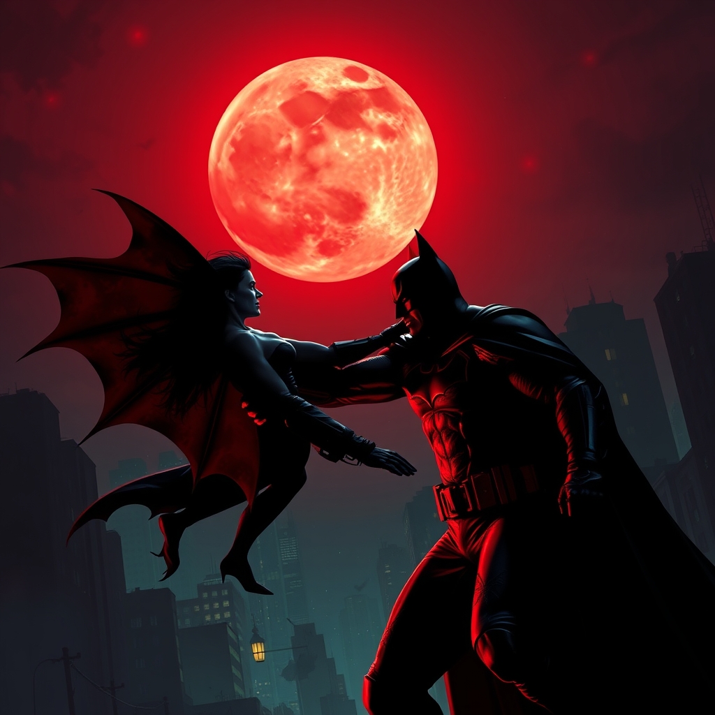 زن خوناشام با بتمن میجنگند و در شب و اسمان قرمز ماه قرمز و اسمان قرمز4