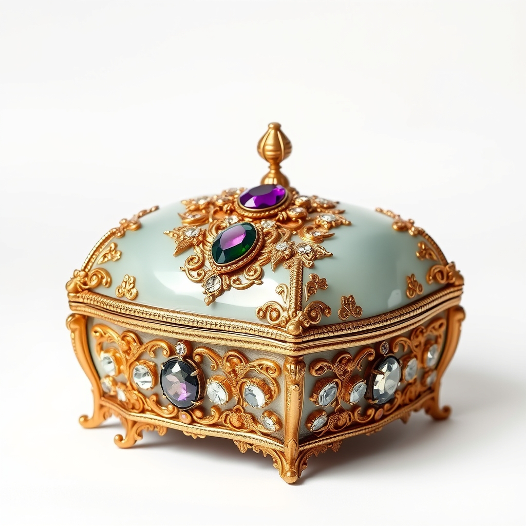  صندوقچه جواهرات زیبا طلاکاری شده و نگین دار باکیفیت باستانی پسزمینه سفید8