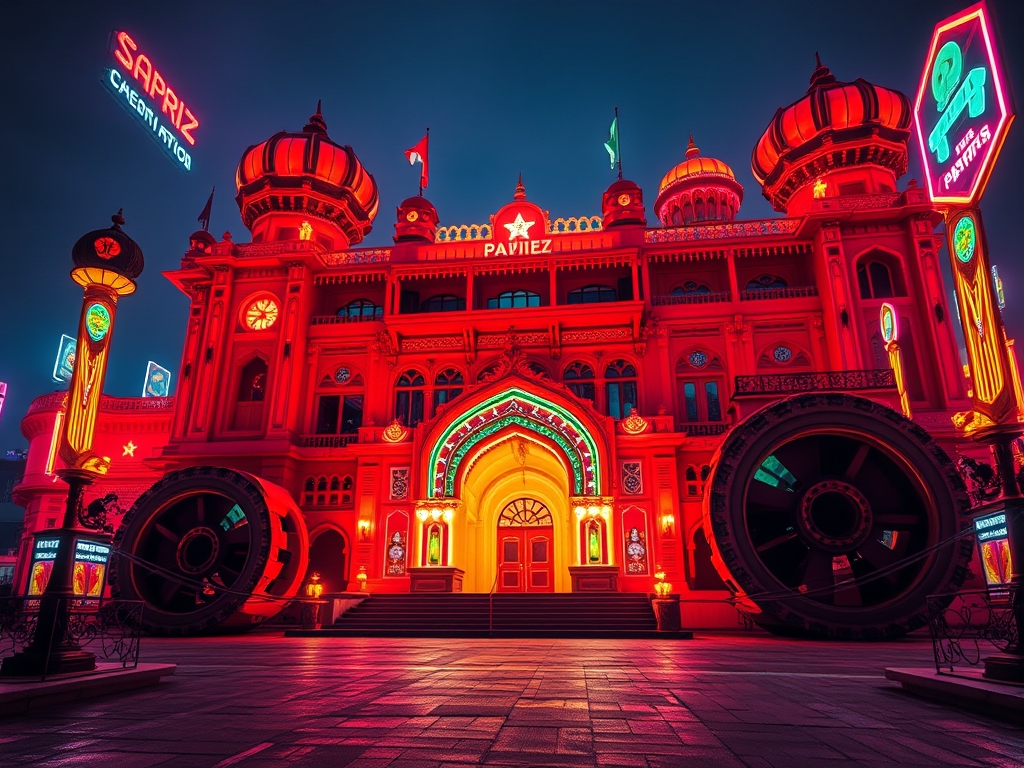 یک قصر بزرگی در تبریز که رنگ قرمز دارد و تراکتوری است
17