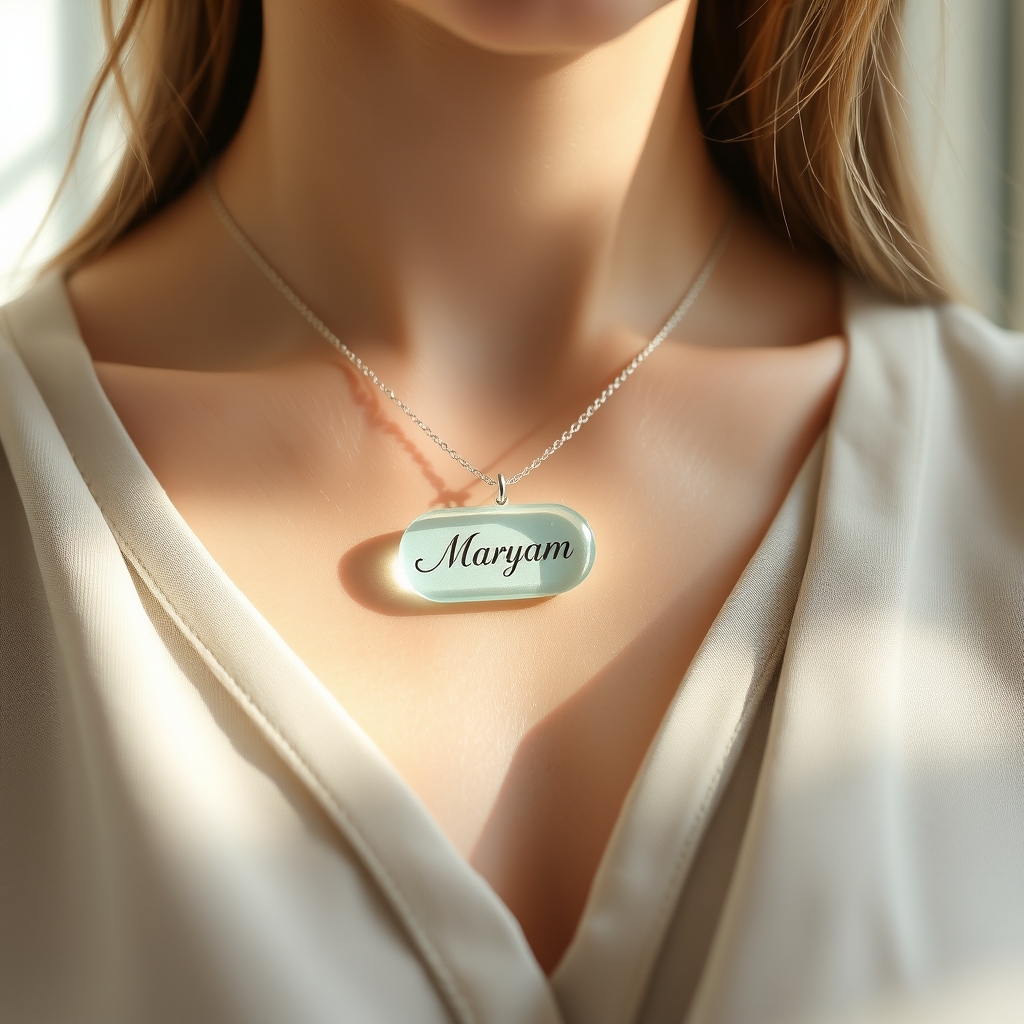 گردنبند اسم Maryam شیشه ای به رنگ آبی روشن18