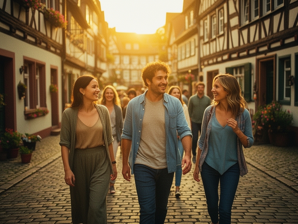 دوستای که با خوشحالی در حال قدم زدن بر روی خیابان های آلمان هسنتد4