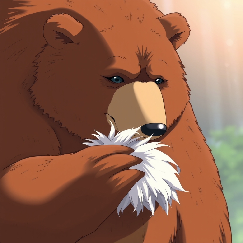 خرس قهوهای یک مشت مو از بدن خود کند و بدست گرفت0