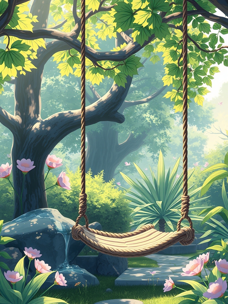 تاب طنابی در یک باغ خیلی زیبا
18