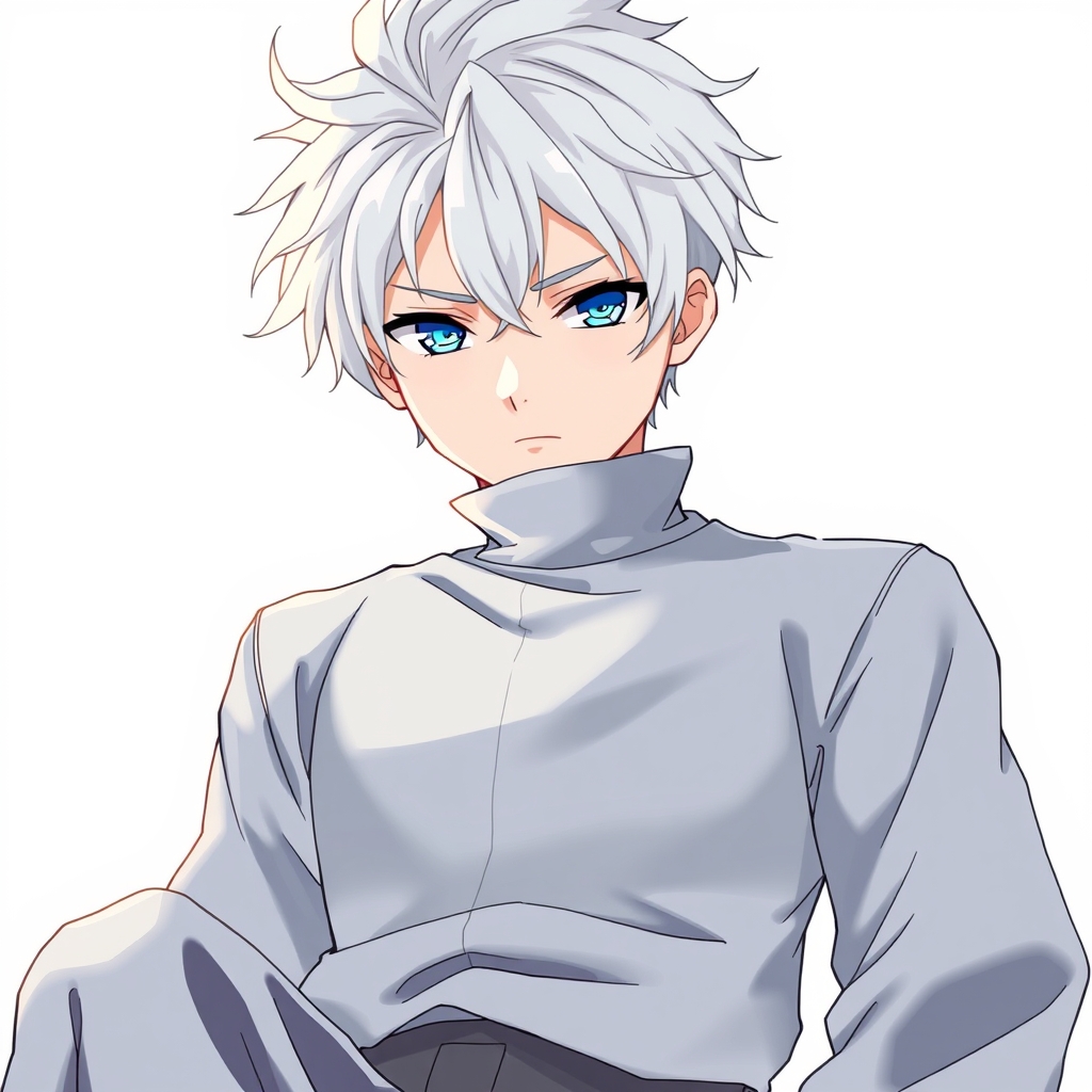 تصویر یک پسر جذاب انیمه ای با مو های سفید و چشم های آبی 15