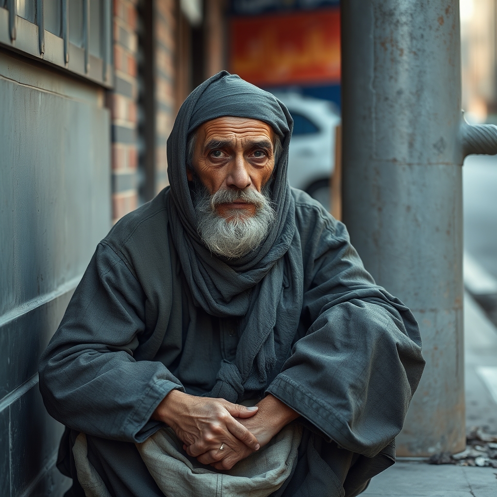 مرد گدا با لباس کهنه 
15