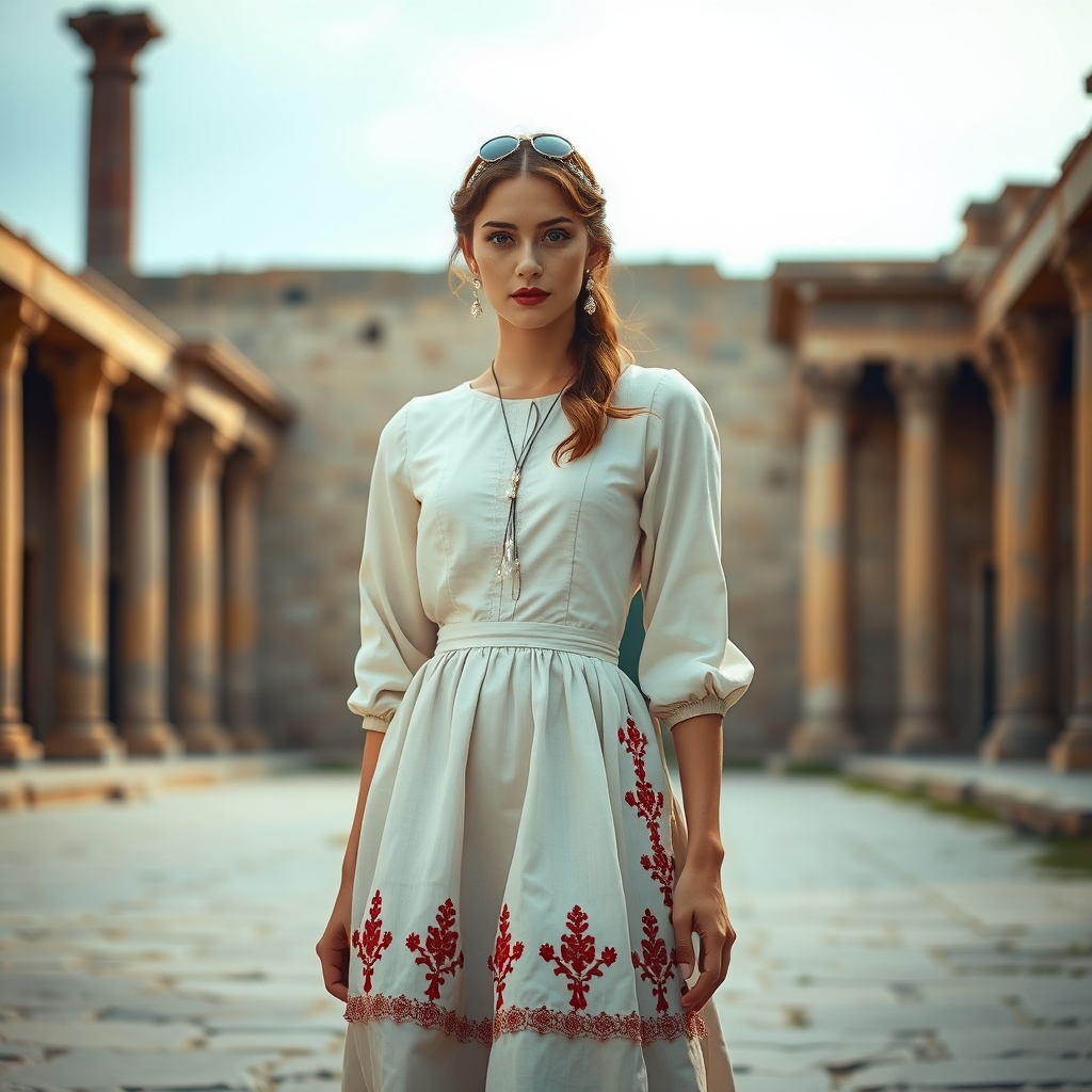 A short dress with an old English model -Persepolis and skirt with pearl and red embroidery20