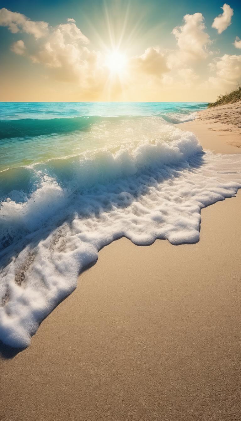 ساحل زیبای شنی اسمان ابی و خورشید تابان 10