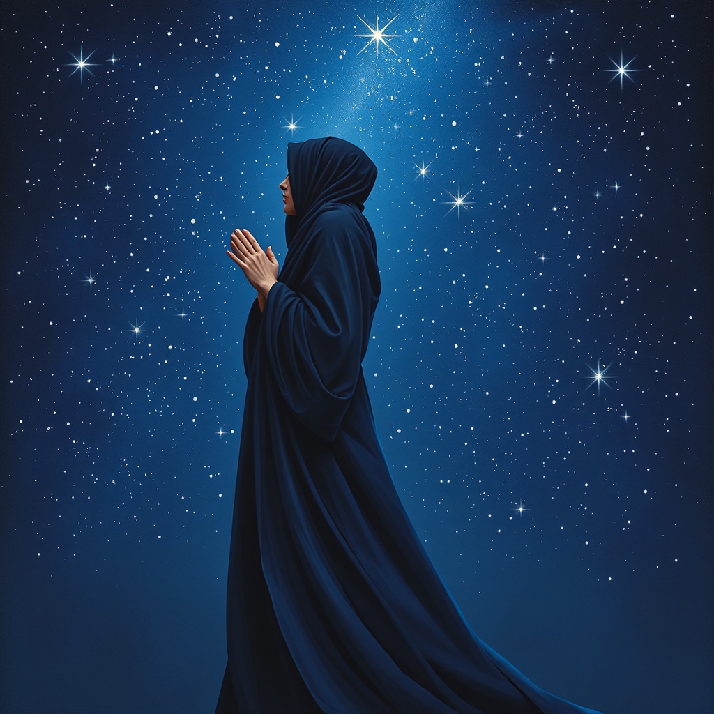 دختر چادری در حال راز و نیاز با خداوند زیر آسمان پر ستاره21