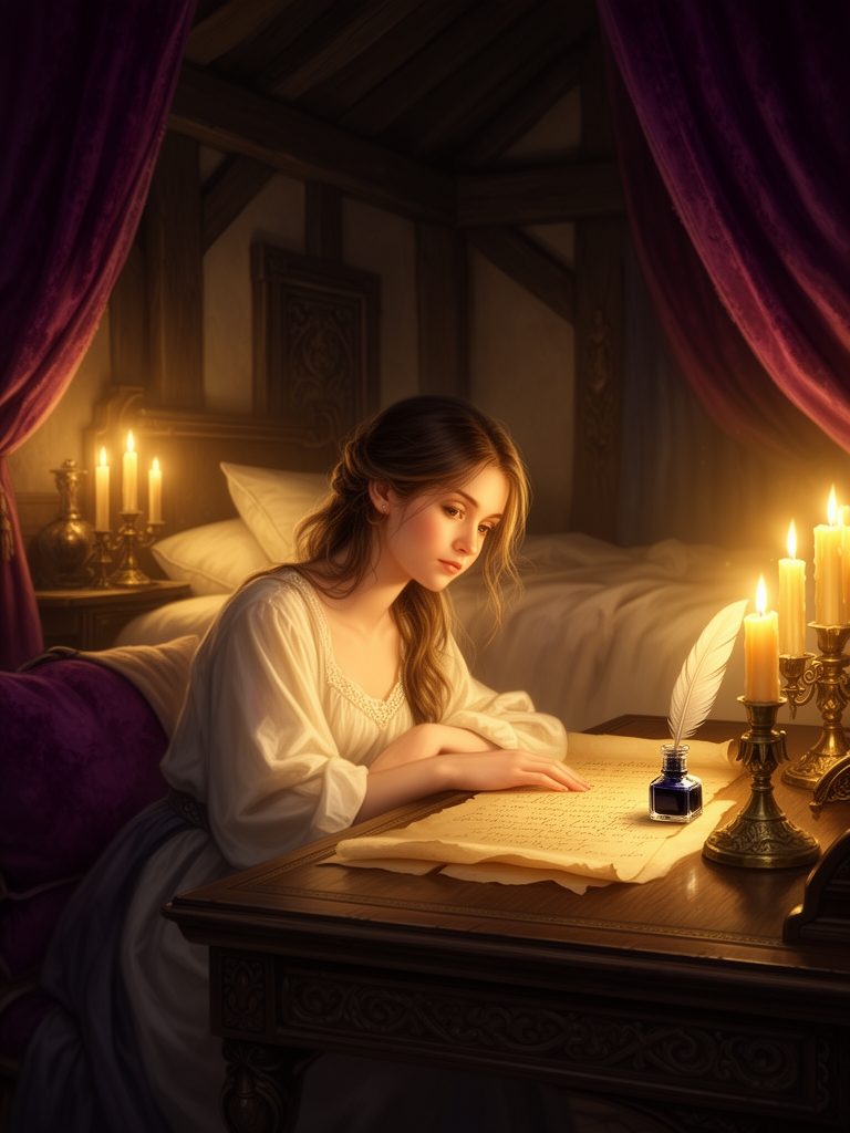 اتاقی آرام، نورِ شمع روی چهرهی دختری جوان میرقصه، کاغذی نیمهنوشته روی میز، و بوی جوهر تازه در هوا… این دقیقاً جاییه که عشق هنوز نوشته میشه، نه گفته 🌹
حالا من برات اول عکس رو با هوش مصنوعی خلق میکنم — بعد از اون، با الهام از تصویر، یه نامهی عاشقانه مینویسم؛ همون نامهای که انگار اون دختر توی عکس داره مینویسه ۶1