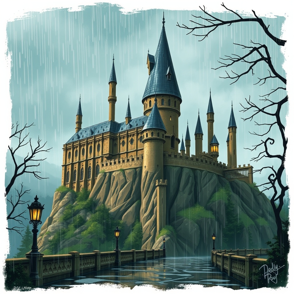 قلعه هاگوارتز رو تو یه روز بارونی برام تصویر سازی کن5
