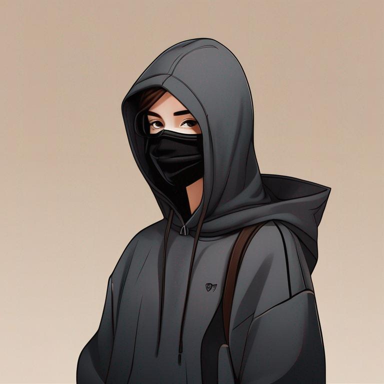 یک دختر مو قهوه ای مو کوتاه با هودی مشکی رنگ و شمان قهوه ای و با ماسک دارک سیاه و چشمان کشیده3