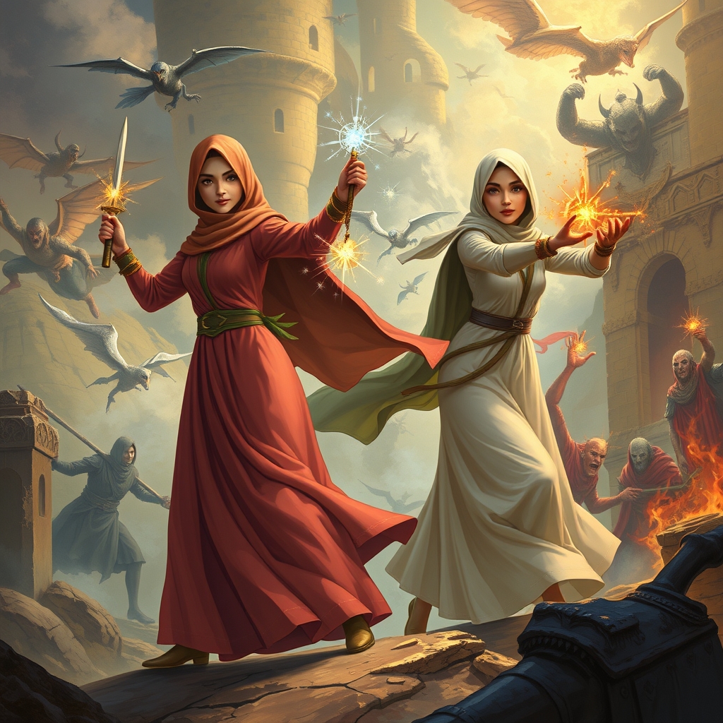 فاطمه و زینب با روسری در دنیای قصه ها که دارند با جادو با نیرو های شر مبارزه می کنند22