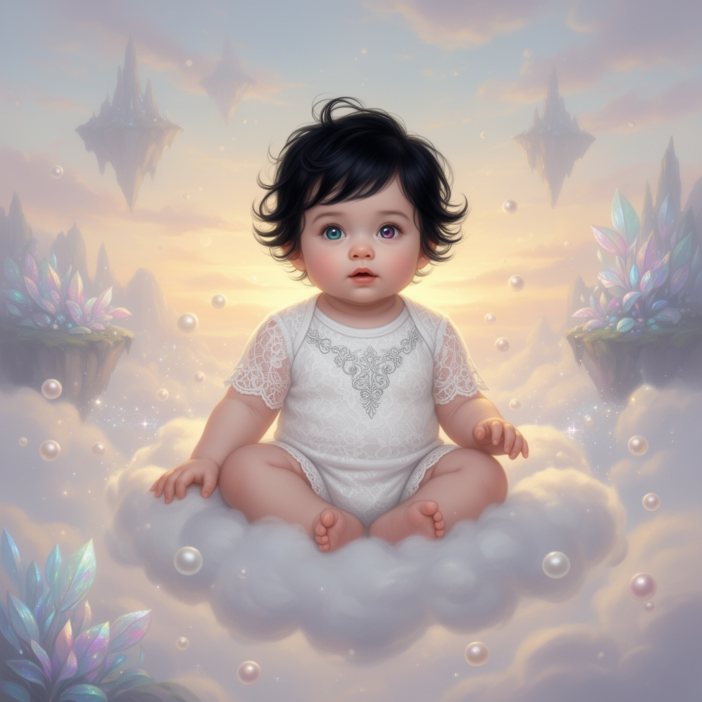 یک نینی خوشگل چشم رنگی دختر موهای ساف به رنگ سیاه سه ماهه 3