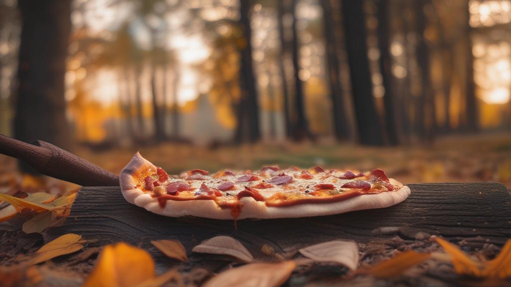 یک پیتزا در کنار  آتش در جنگل های بلوط و غروب آفتاب پاییزی.13