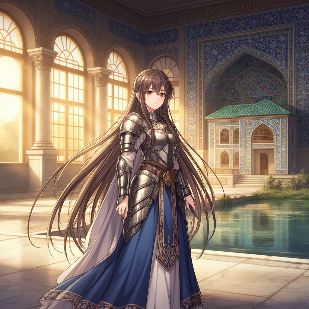 دختری با لباس رزمی تاریخی شاهدخت است موهای خیلی بلندی دارد زیبایی از سر و پایش می بارد او در قصر است در کنار رودی که خانه زیبایی دارد که طرح بسیار زیبایی دارد طرح اژده ها دارد خانه او قد معمولی دارد 4