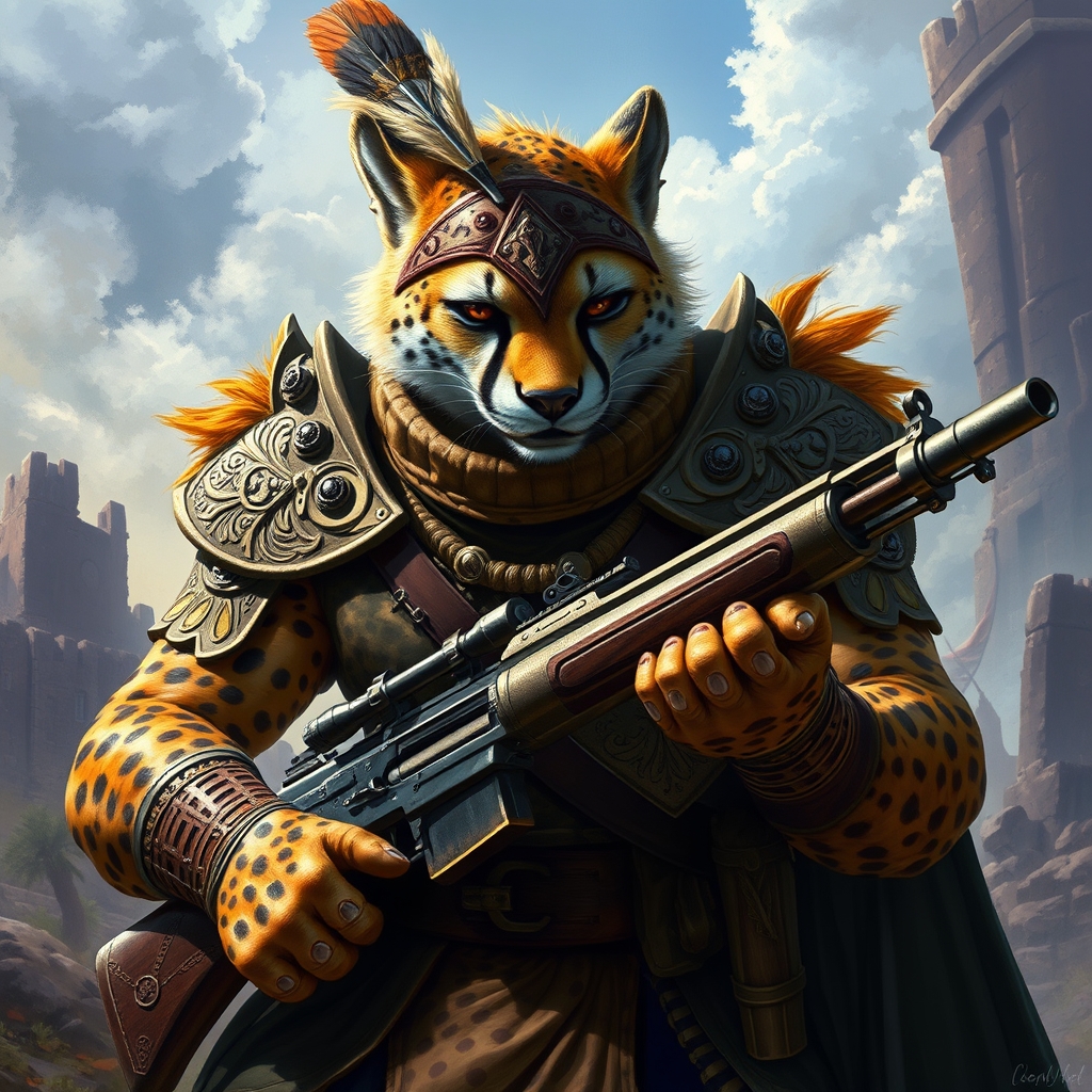 یوزپلنگی که لباس نظامی پوشیده یه تفنگ هم دستشه. با خشم به پایین نگاه میکنه21