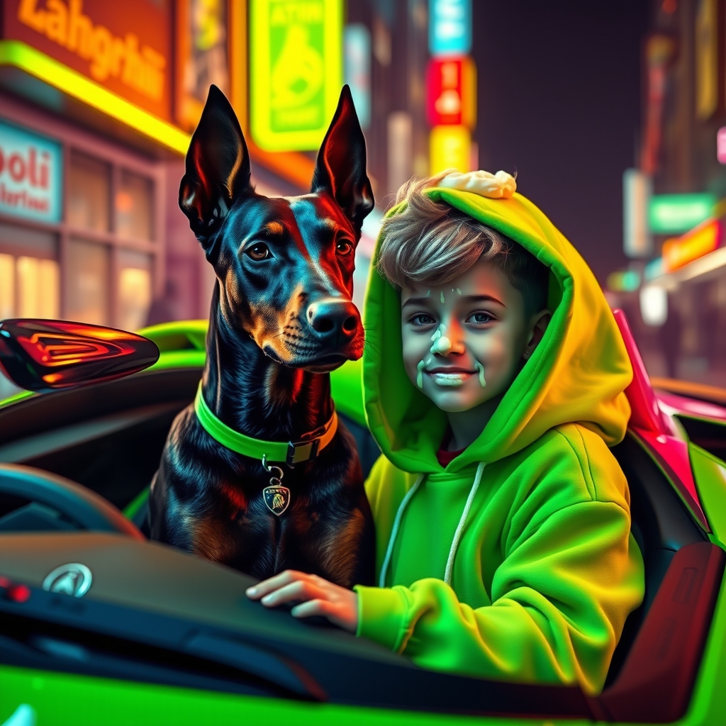 سگ دوبرمن که نشسته توی یه لامبورگینی سبز
یه پسر که تم لباس هاش سبز رنگه و یه هودی هم داره و مهاش خامه ایه و لب و بینی شو با ماست خفن پوشونده10