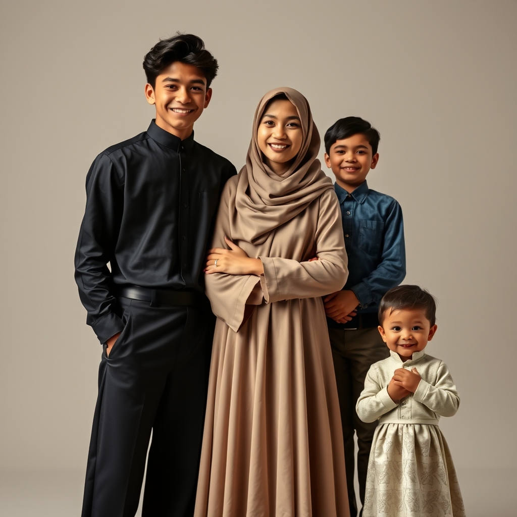 پسر ۱۸ ساله زیبا و خوشگل با لبخند زیبا و قد بلند که خواهر ۱۸ ساله ی بسیار زیبا و با حجاب کامل که لبخند دلربایی زده کنارش ایستاده و او را در اغوش گرفته و پسر ۱۰ ساله ی زیبا با لبخند زیبا و پسر ۳ سال با نمک با لبخند زیبا سبک خیلی فانتزی و رویایی باشه 17