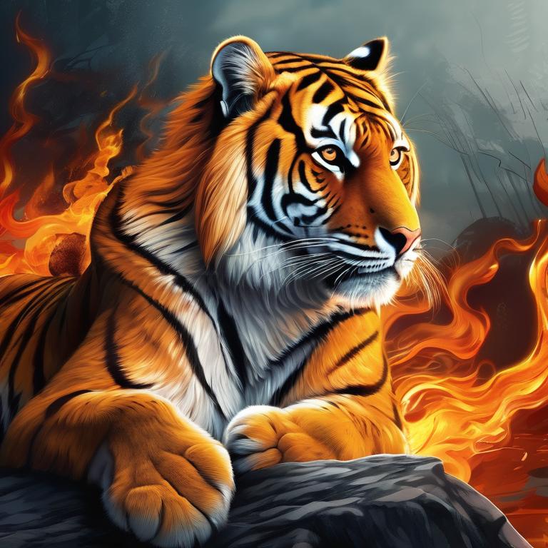 ترکیب ببر سیبری با یوزپلنگ ایرانی در اتش سوزی 1