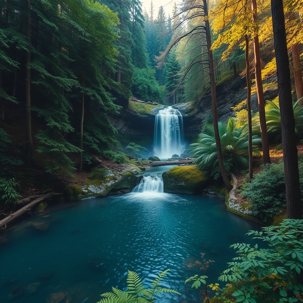 جنگلی زیبا که در وسط ان یک ابشار رد می شود2