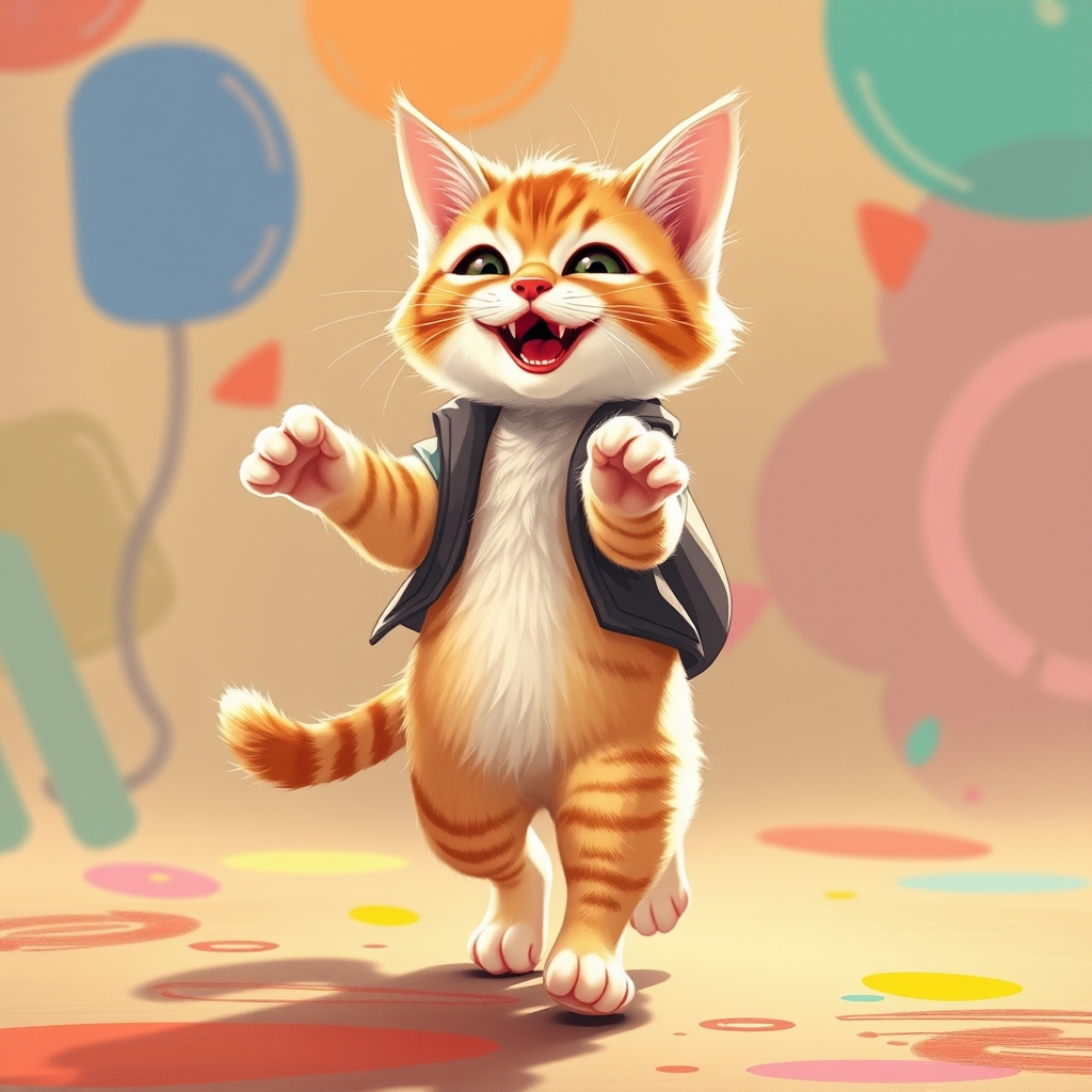 گربه ای بسیار با نمک در حال راه رفتن بر روی دو پای خود ًو رقصیدن و خندیدن 
5