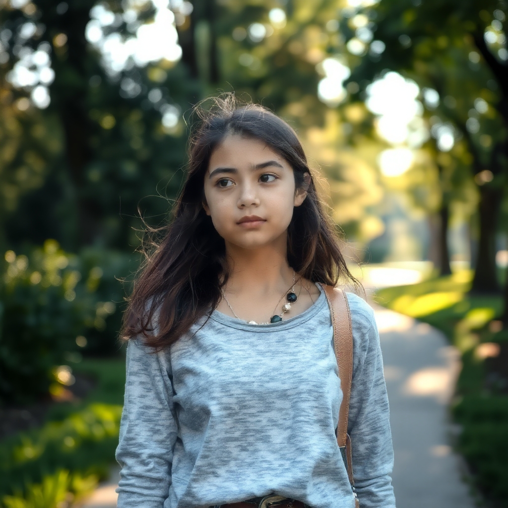 یک دختر ۱۵ساله در پارک قدم میزند6