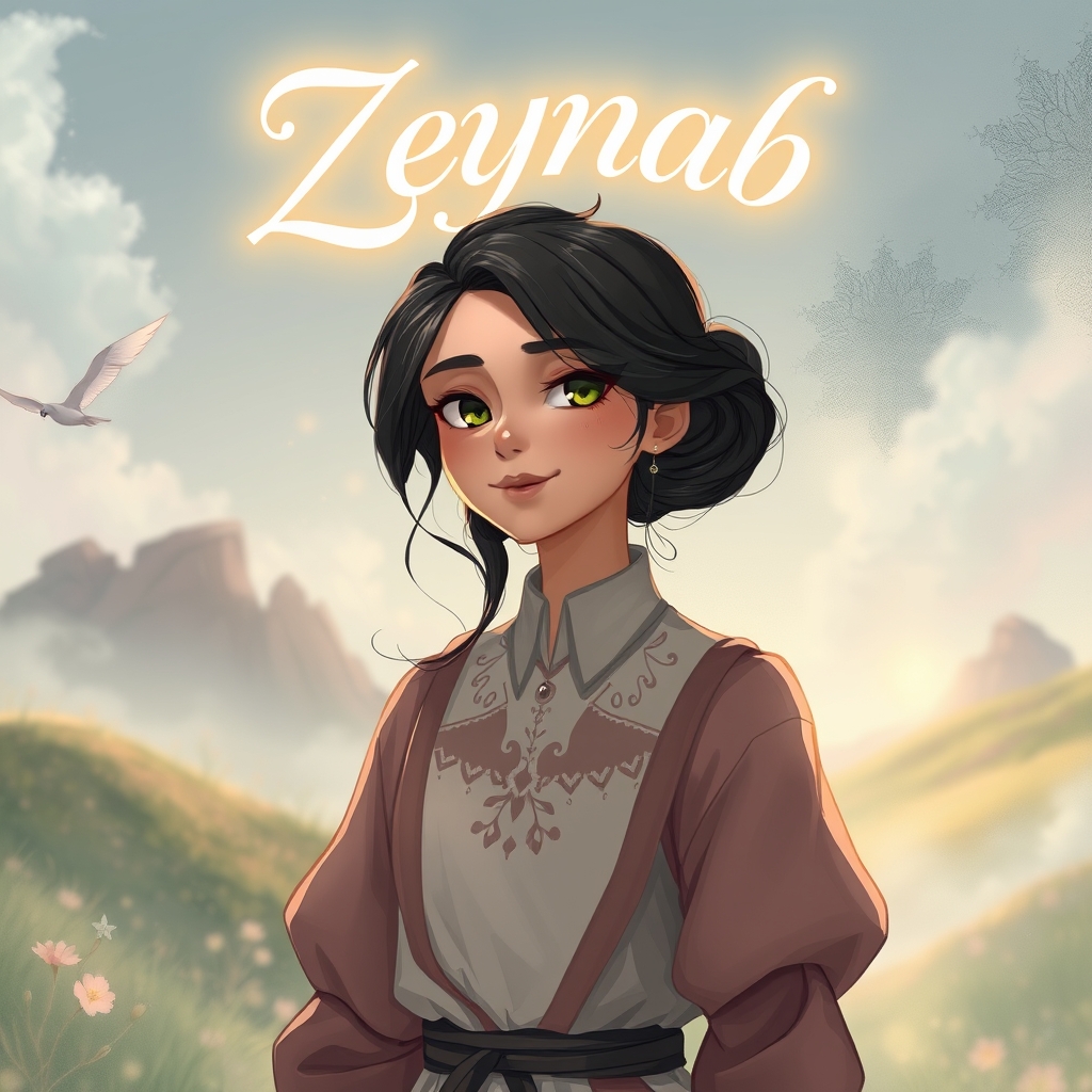 اگر ایم زینب وماه شهریور ادم میشود
یک دختر که بالای سرش اسم زینب به انگیلیسی نوشته شوده
3