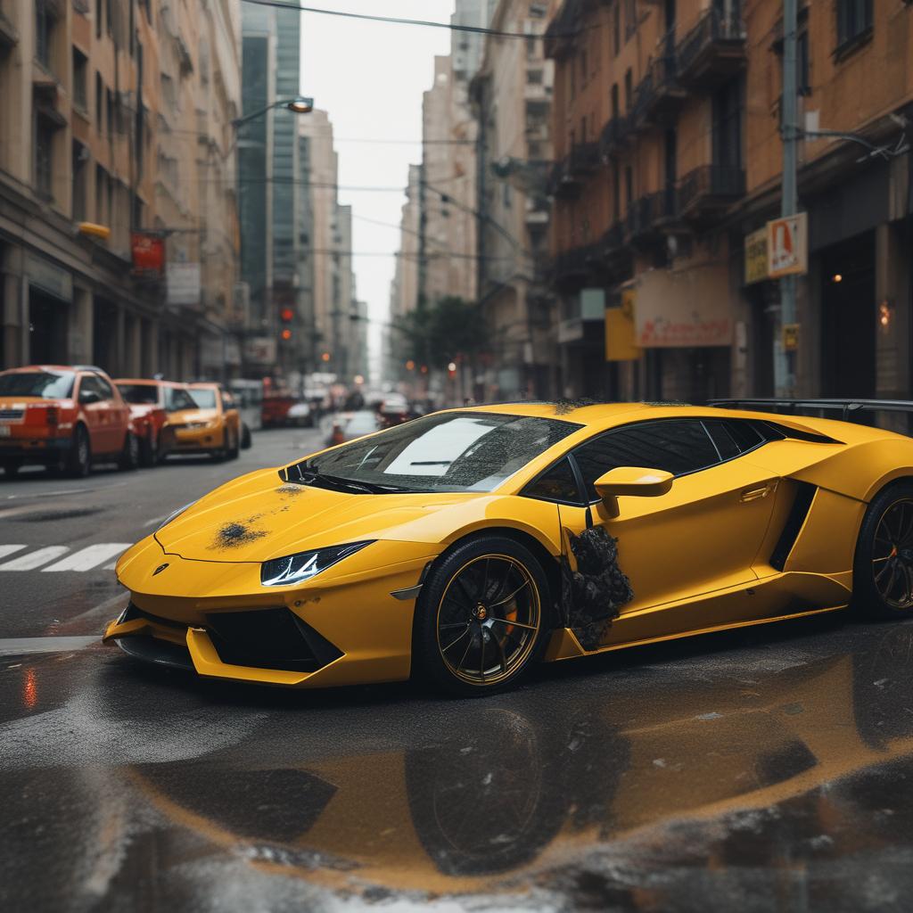 لامبورگینی زرد رنگ درحال تصادف 16