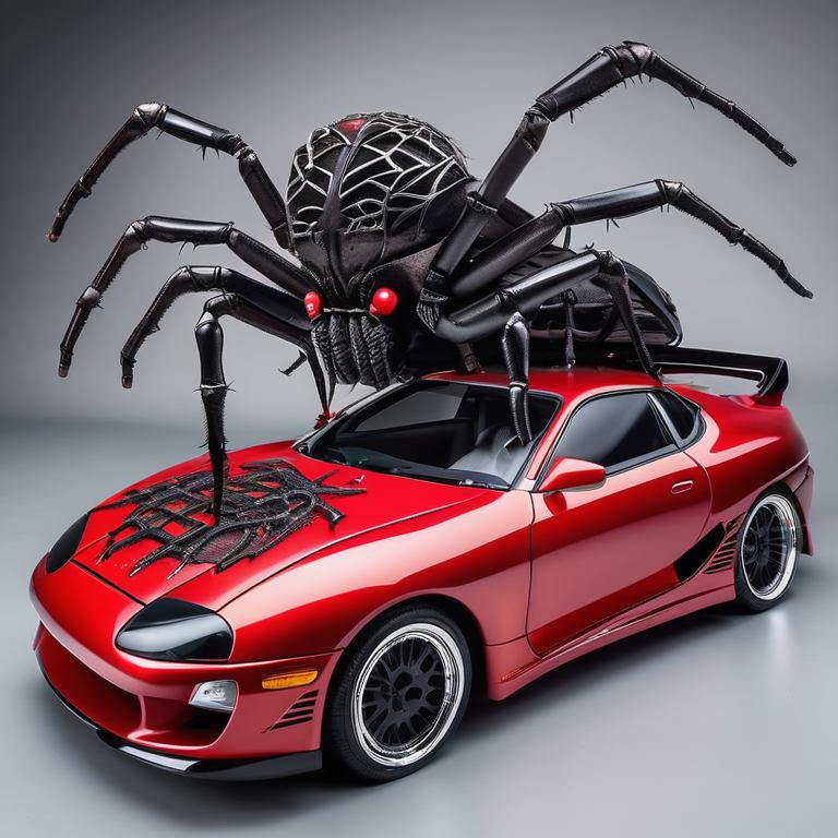 یه مرده عنکبوتی خفن که روی یه ماشین سوپرا کاستوم شده وایستاده با جزئیات 6