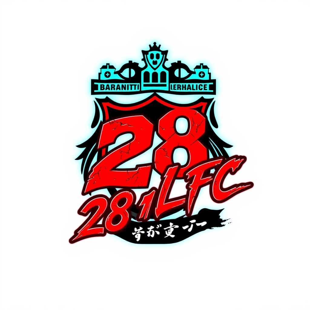 نوشته 28LFC ترکیب قرمز و سیاه با پس زمینه ی سفید و کاهی ساده نئونی فیروزه ای و با فونت شکسته و نستعلیق 2