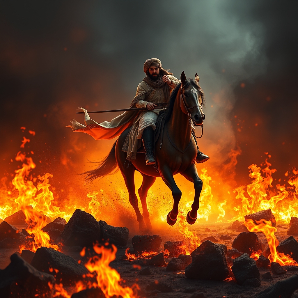 عکس سیاوش هنگام عبور از اتش همراه با اسبش ایجاد کن8