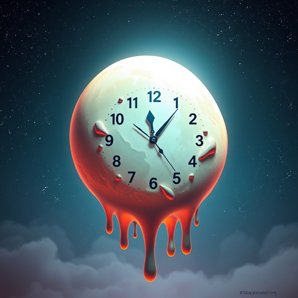 A surreal clock in the shape of a melted moon floating in a starry sky💫🌙11