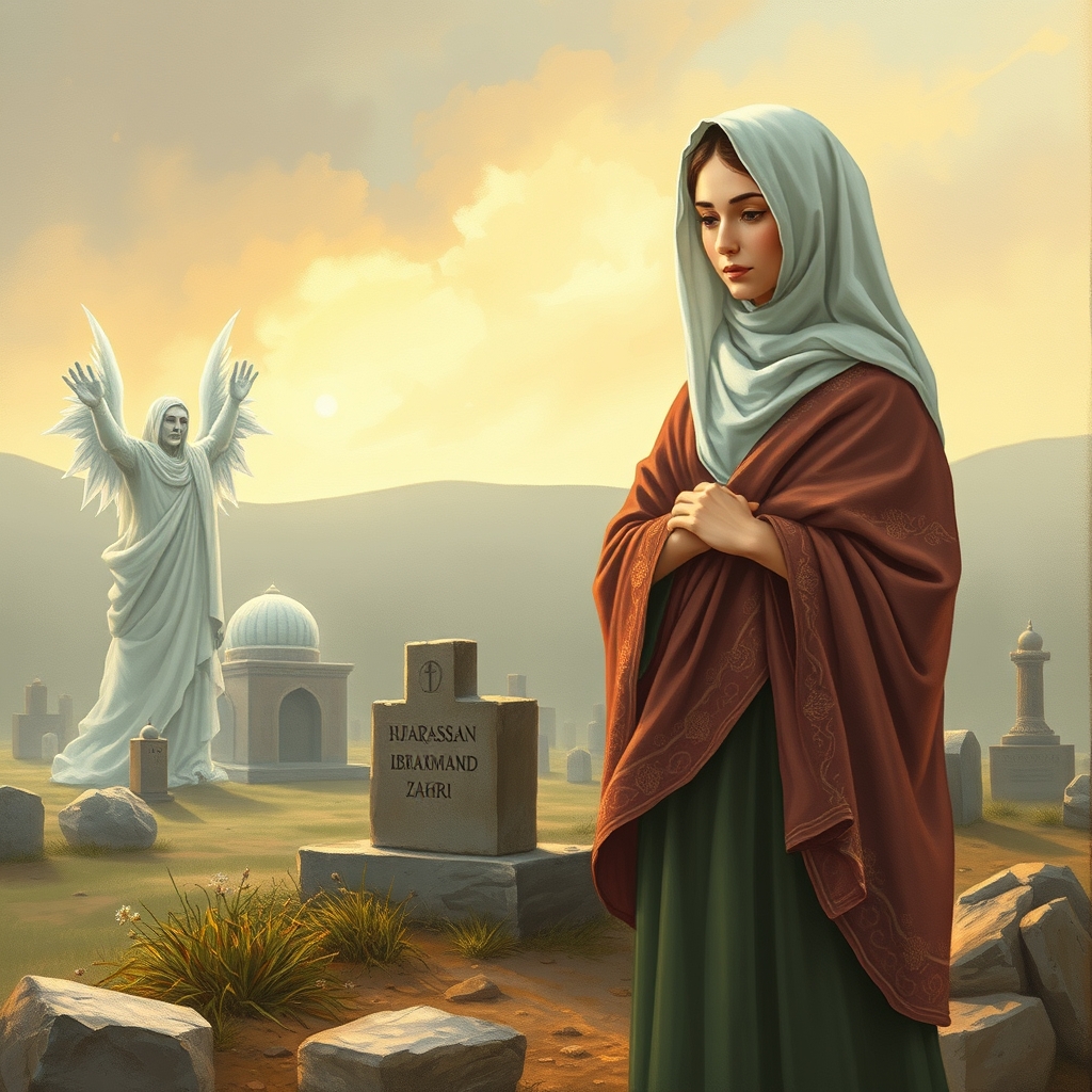 یک عکس از حضرت فاطمه بر روی قبور شهدا در بهشت زهرا و روح حاج قاسم و ابراهیم هادی در کنارش رو برام بساز15